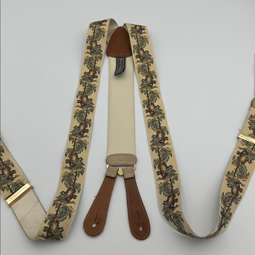 Trafalgar Adjustable Suspenders Palm Tree Monkey Wildlife Brown Silk Leather